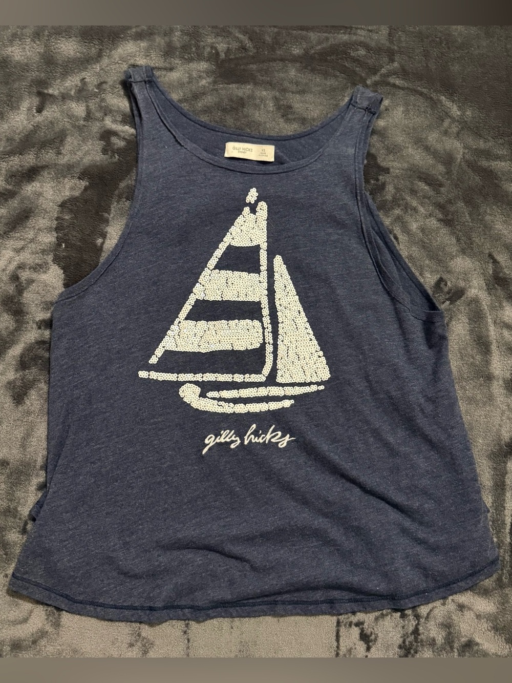 Gilly Hicks Navy Tank Top with Sequin Sailboat Graphic